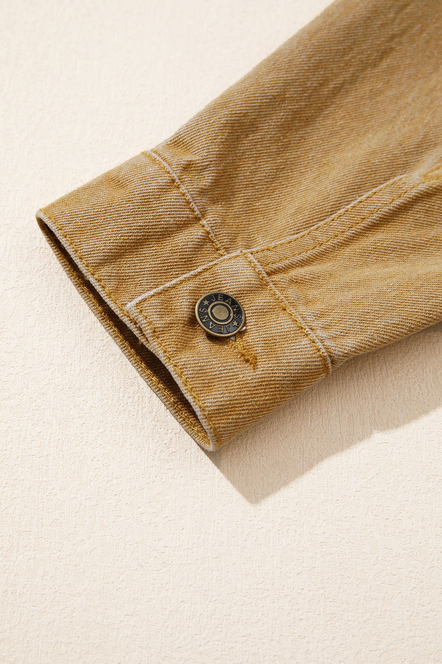 honey gold Metal Button Front Long Sleeve Collar Denim Jacket