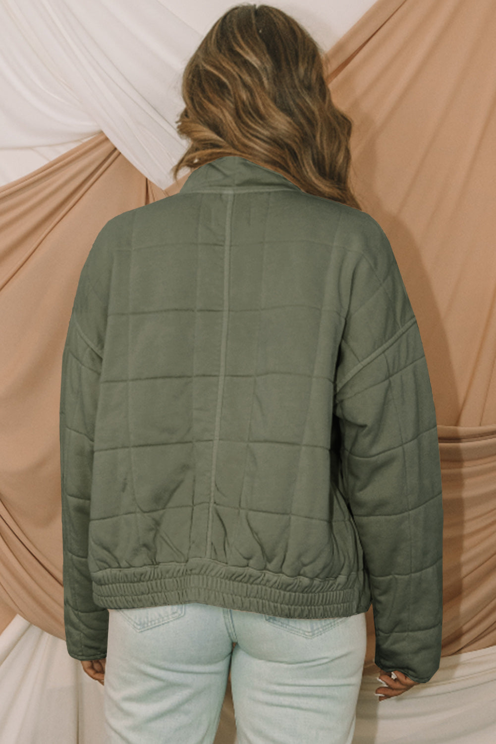 Khaki Zip-Up Pocket Quilted Jacket