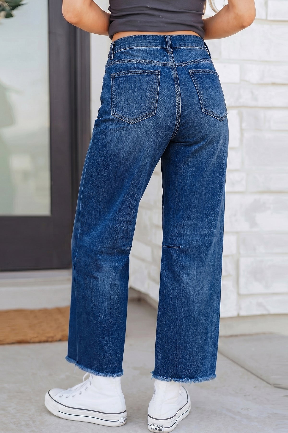 Beau Blue Frayed Cropped Straight Jeans