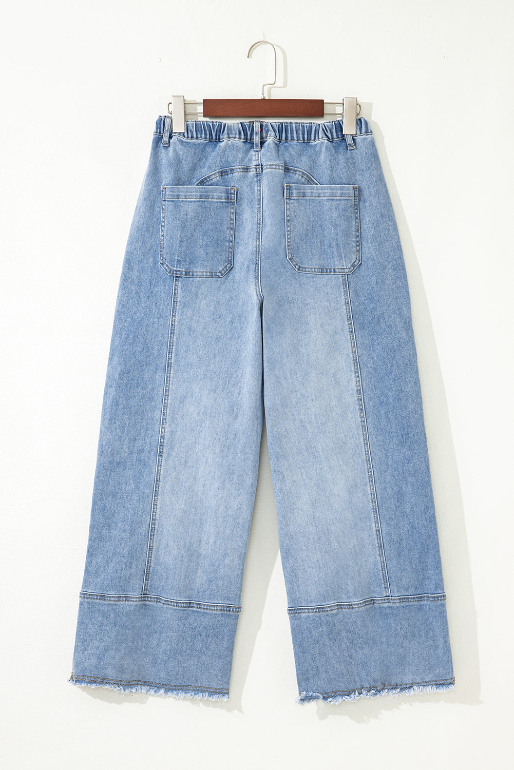 Prussian Blue Drawstring Seam Detail Raw Hem Wide Leg Denim Pants