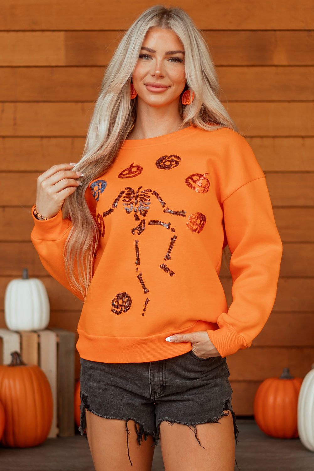 Carrot Dancing Critters Sequin Halloween Crewneck Sweatshirt