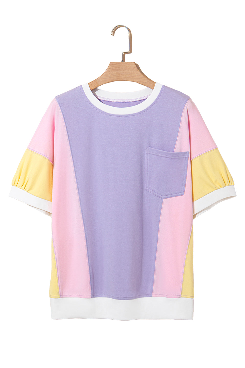 Purple Color Block Patchwork Half Sleeve Oversized T Shirt