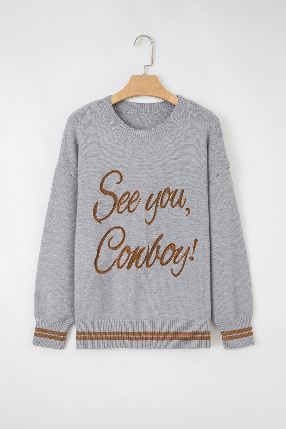 Peach Blossom Letter Embroidered Graphic Sweater