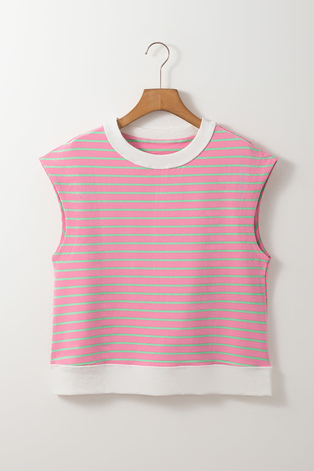 Sachet Pink Striped Crew Neck Cap Sleeve T Shirt