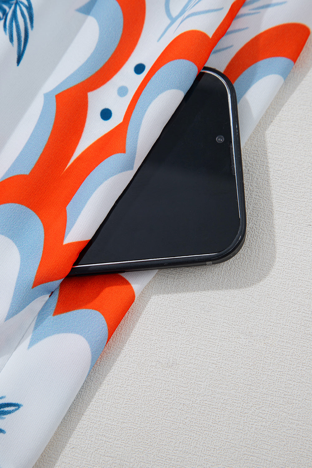 Orange Contrast Palm Tree Printed Short Sleeve Flowy Dress