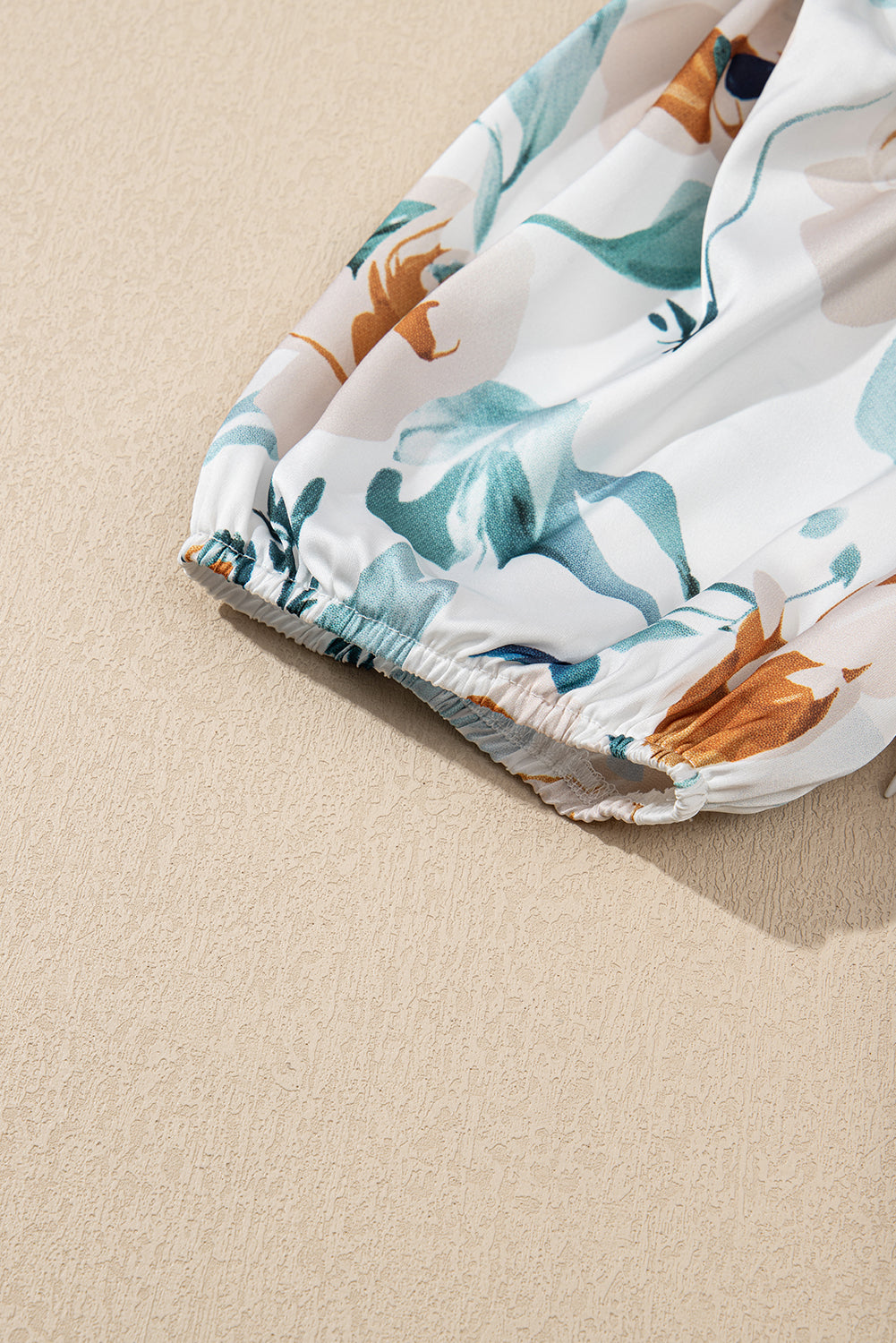 Green Floral Print Puff Sleeve V Neck Babydoll Blouse