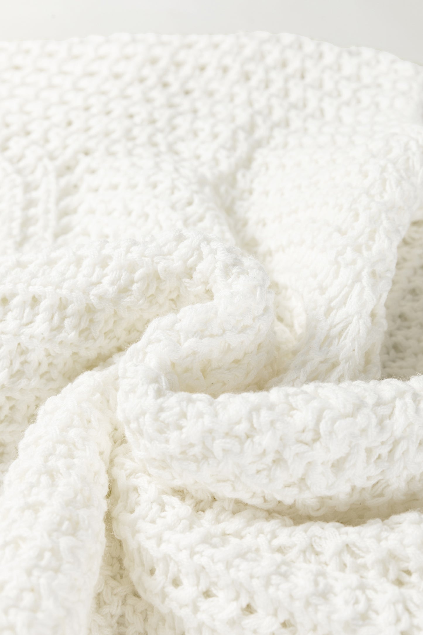 White Hollowed Detail Wide Sleeve Loose Pullover Sweater