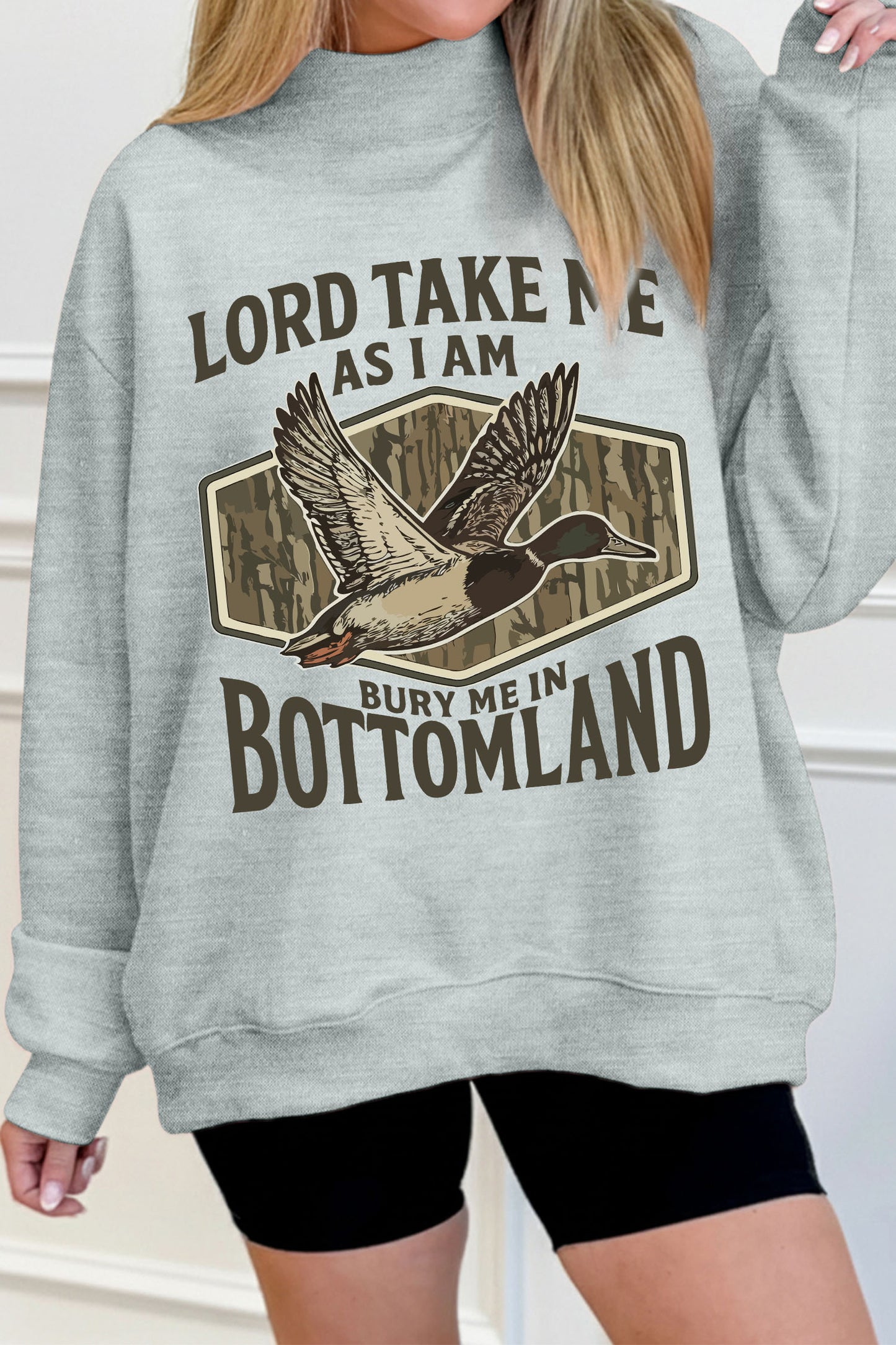 Gray Exposed Seam Mock Neck Western Print Duck Sweatshirt