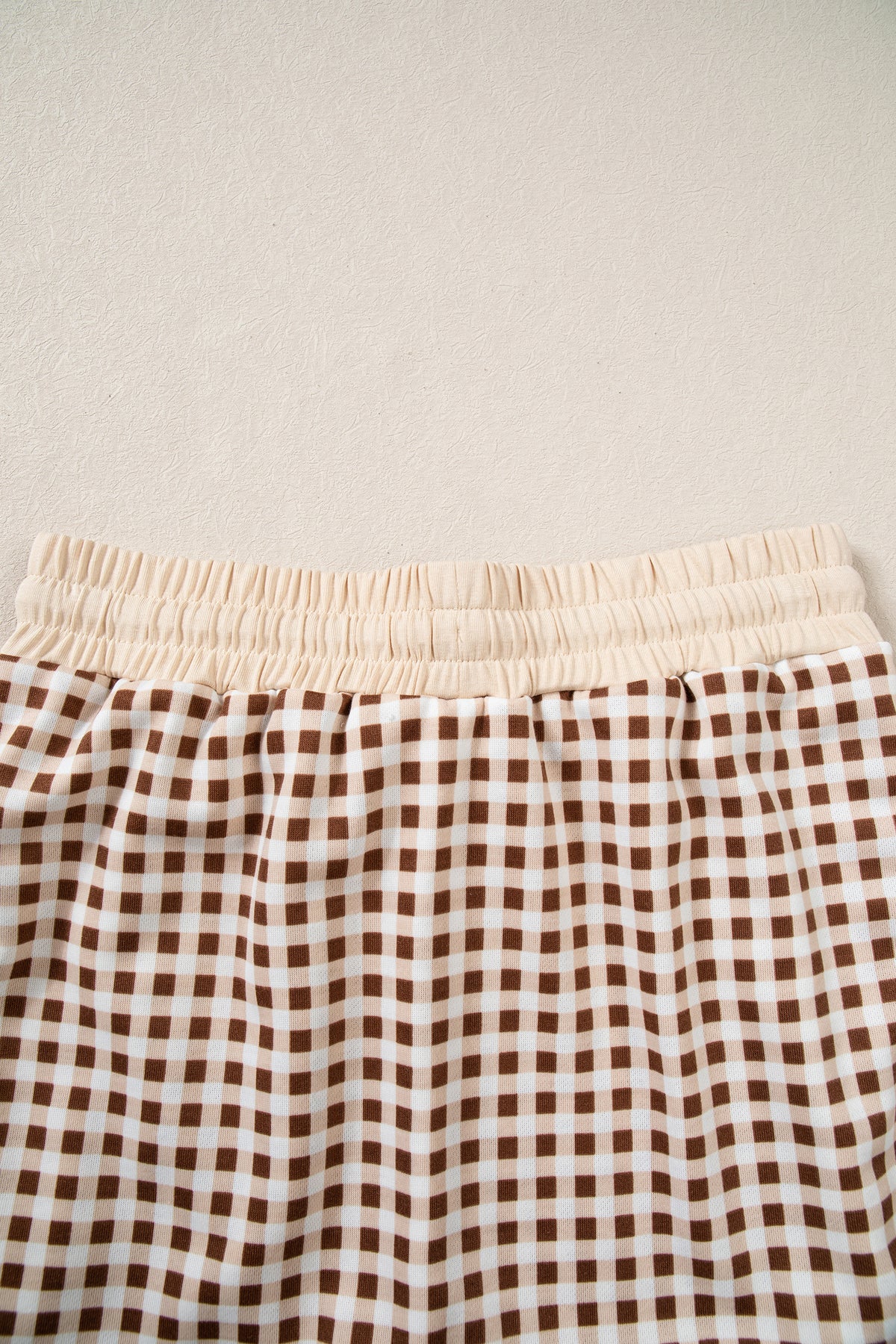 Red Gingham Oversized Ribbed Trim Crew Neck Long Sleeve Top and Skort Set