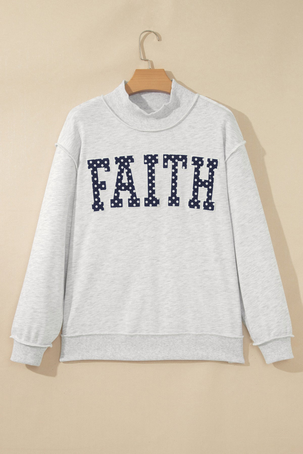 Light Grey High Neck Polka Dot Slogan Printed Baggy Sweatshirt