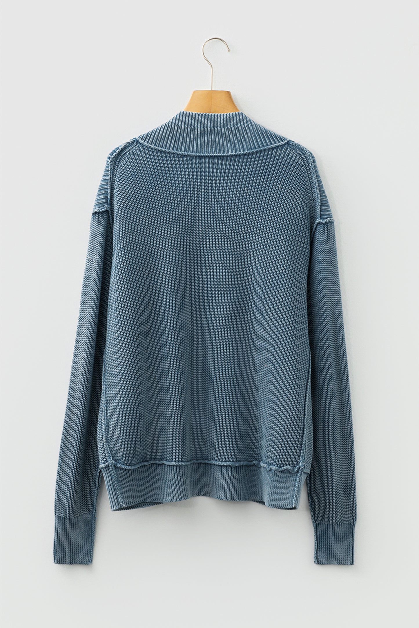 Chestnut Mineral Wash Exposed Seam Patchwork Knit Open Sweater Cardigan