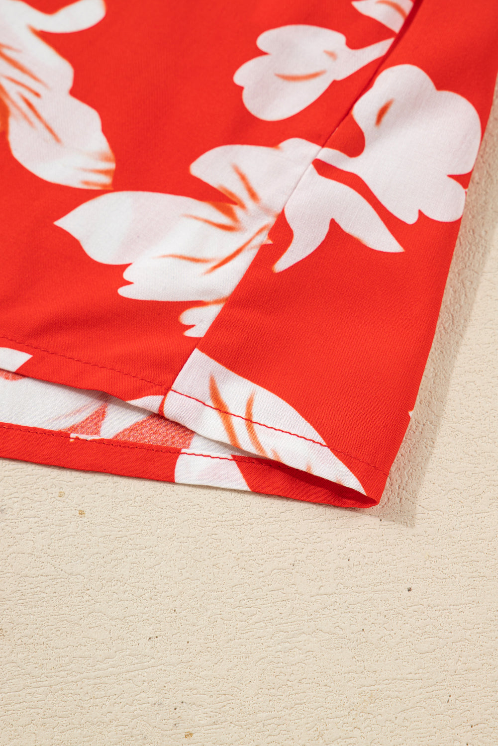 Red Plus Size Floral Print Loose Button Up Shirt