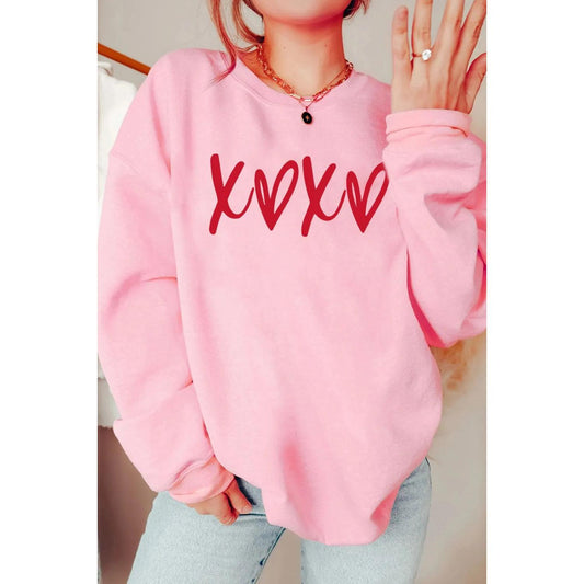 Valentine’s Day XOXO Round Neck Drop Shoulder Sweatshirt