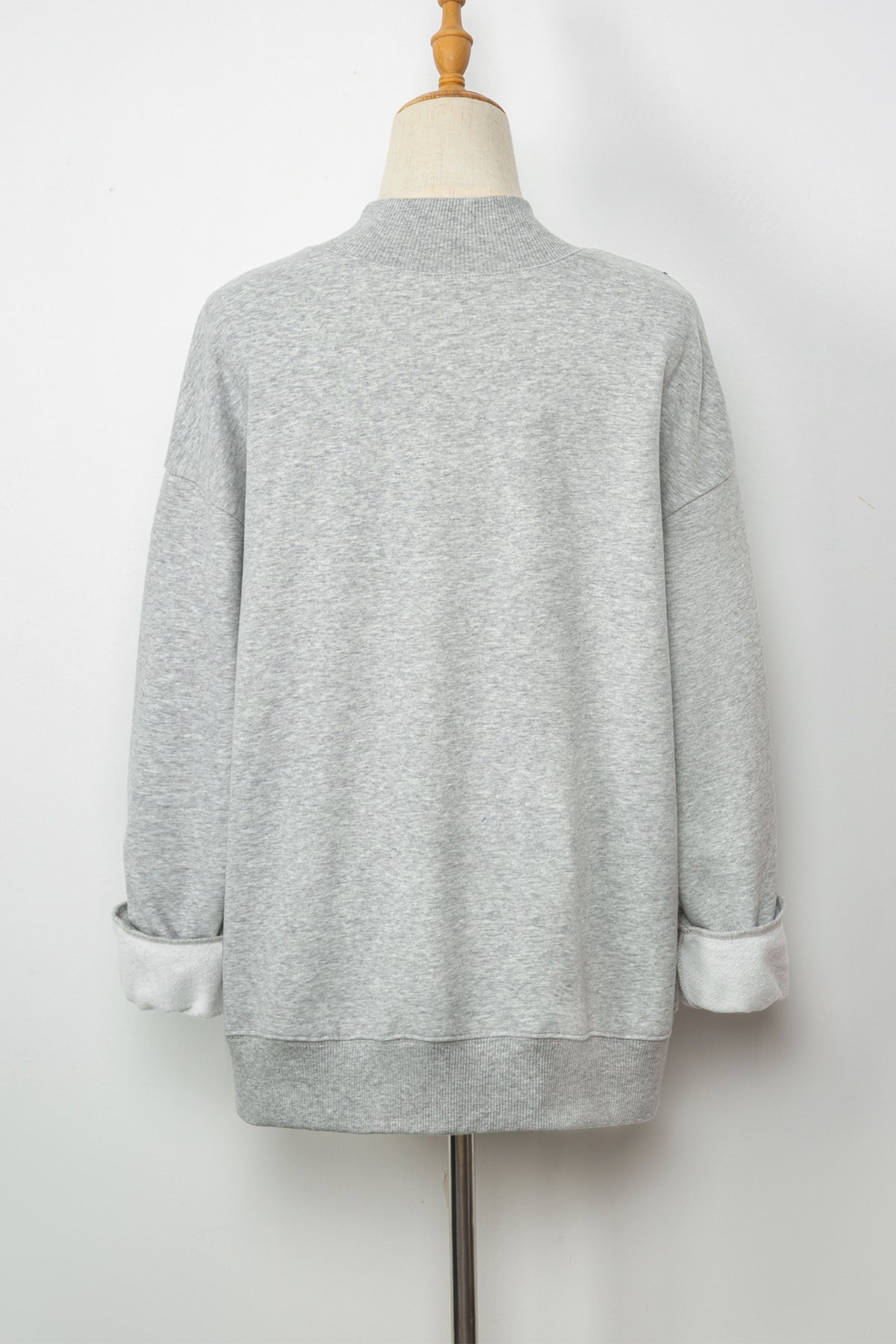 Dark Blue Solid Color Oversized Mock Neck Sweatshirt