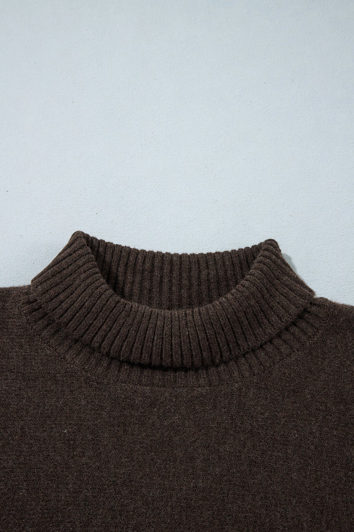 Burgundy Ribbed Trim High Neck Short Sleeve Casual Sweater