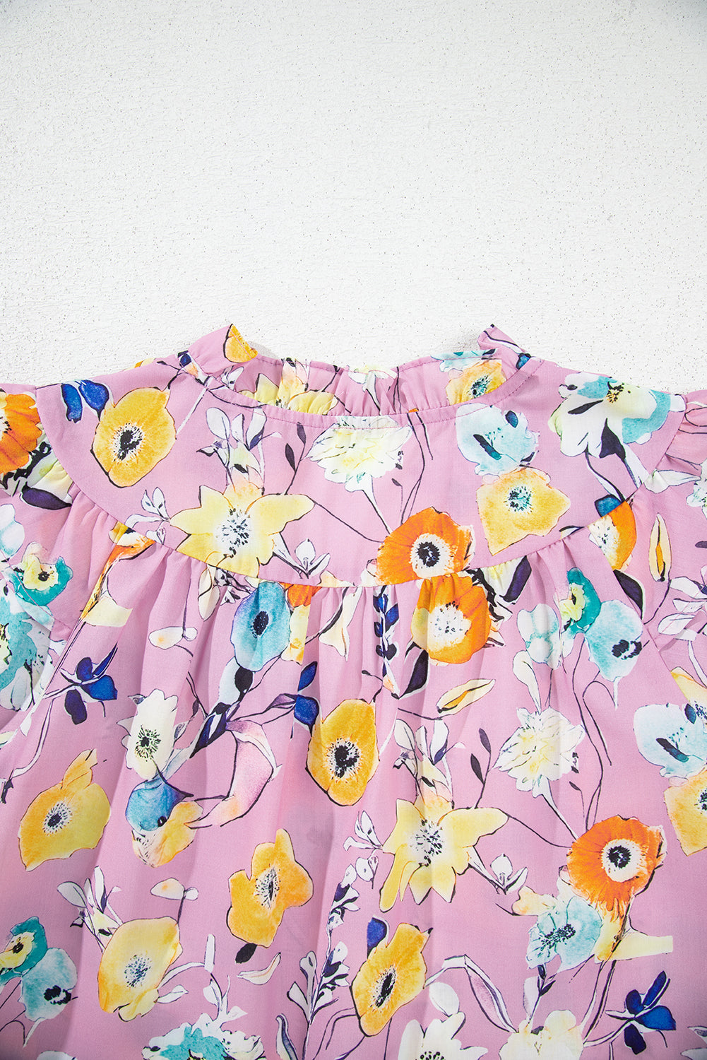 Pink Flutter Sleeve V Neck Floral Top