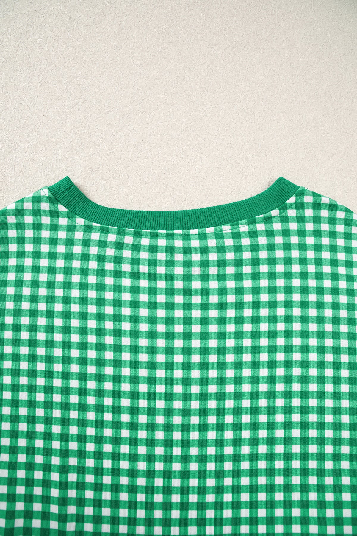 Red Gingham Oversized Ribbed Trim Crew Neck Long Sleeve Top and Skort Set