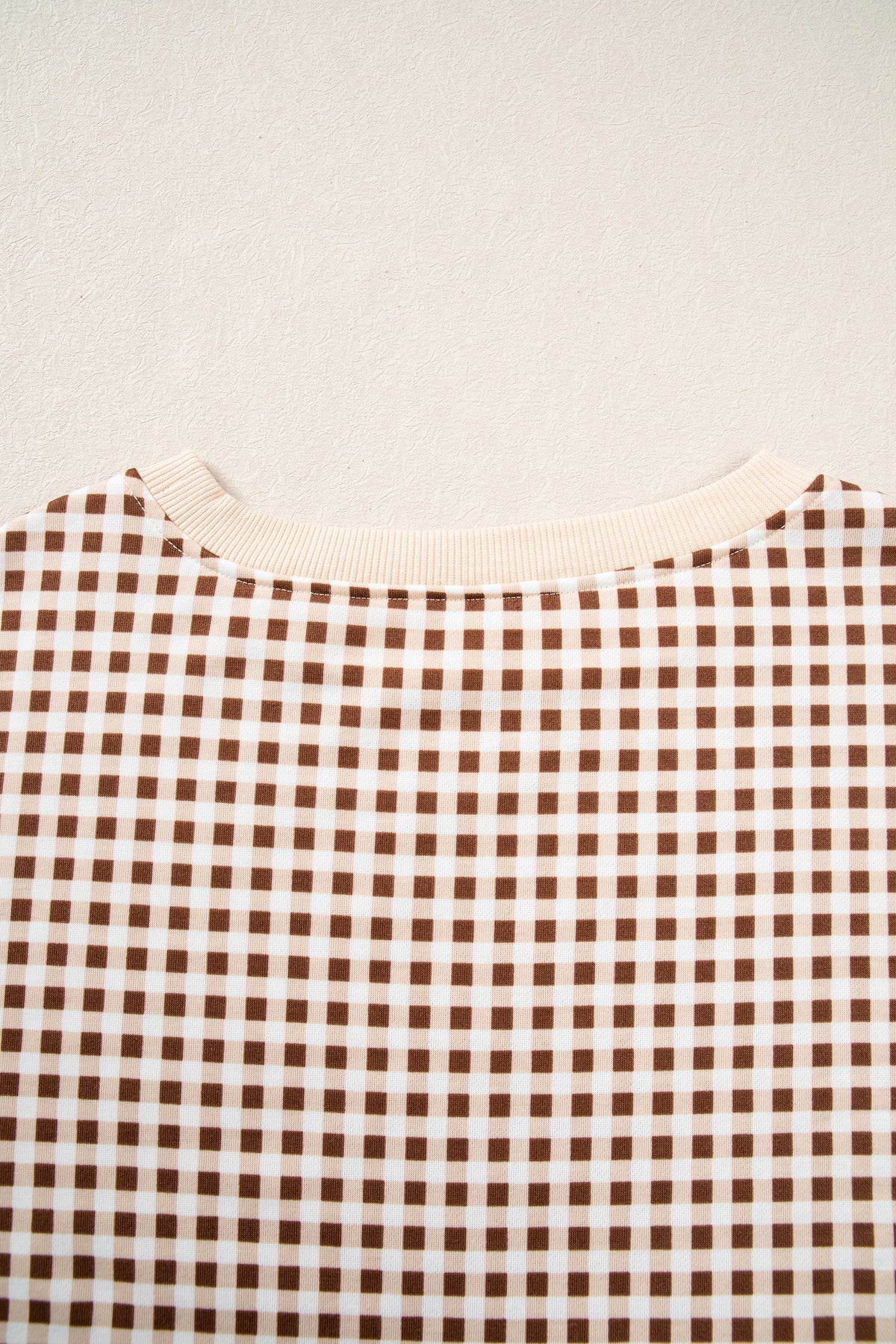 Red Gingham Oversized Ribbed Trim Crew Neck Long Sleeve Top and Skort Set