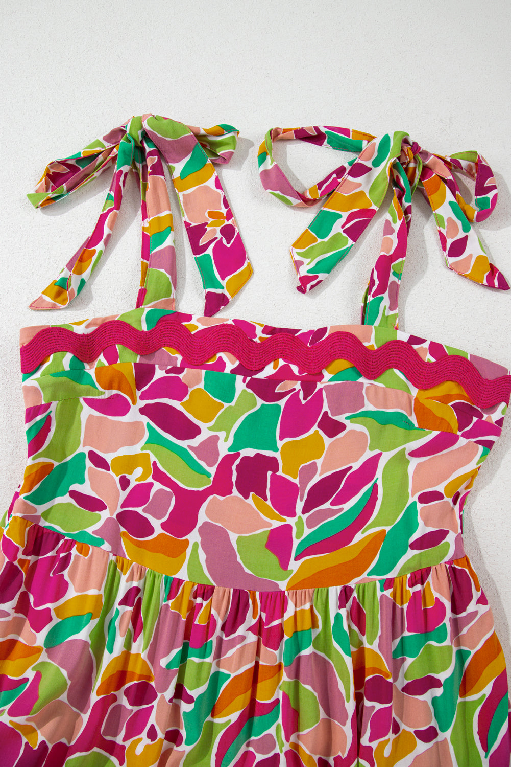 Multicolour Floral Tied Straps Ricrac Trim Maxi Dress