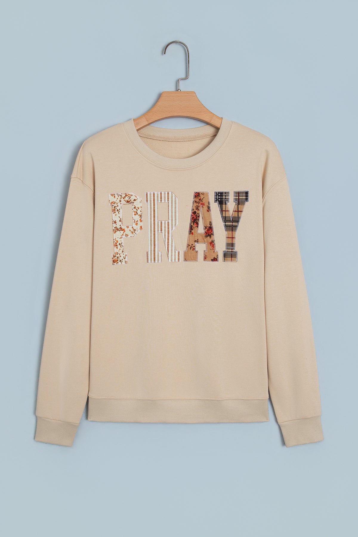 Gray Floral Buffalo Plaid Striped Embroidered Patch Western Pullover Sweatshirt