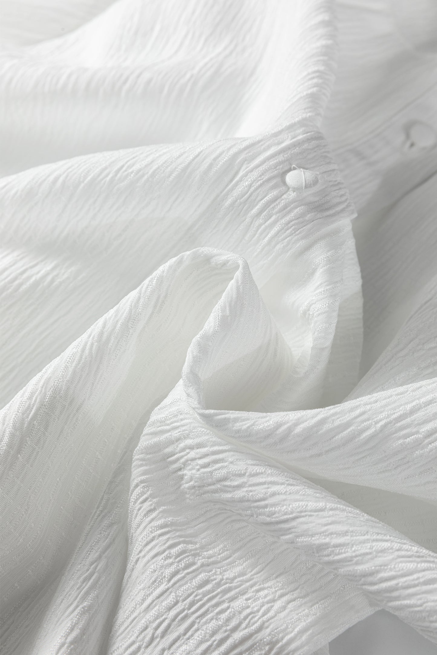 White Crinkled Texture Lantern Sleeve Button Down Loose Shirt