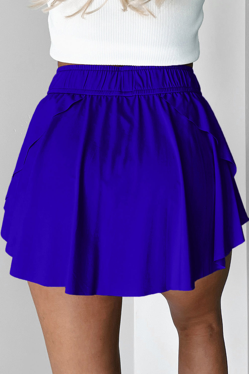 Dark Blue Drawstring High Waist Lined Tennis Skorts