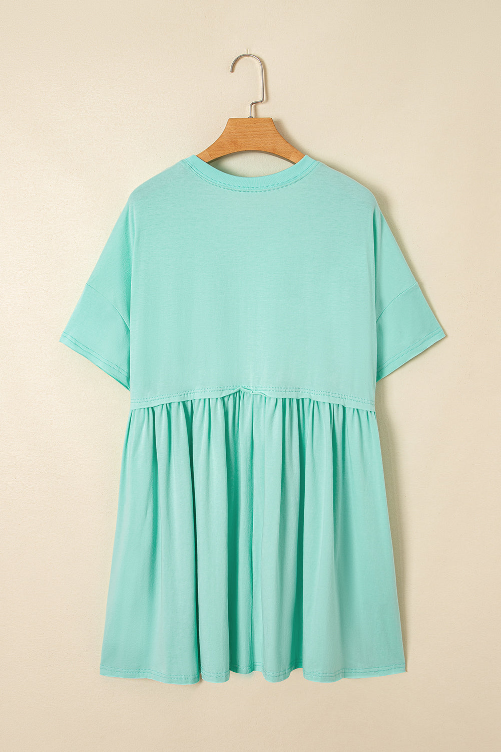 Moonlight Jade Solid Color Pocketed Raw Edge Babydoll Dress