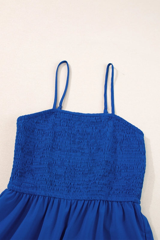 Royal Blue Smocked Wide-Leg Jumpsuit