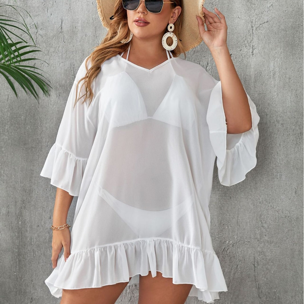 Plus Size See-through Sexy Sun Protection Bikini One-piece Beach Dress