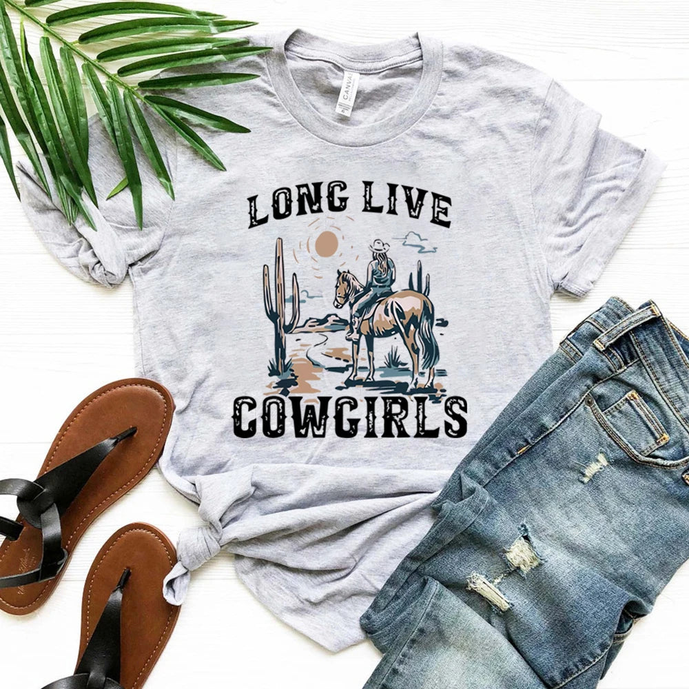 Long Live Cowgirls Shirt Western Desert Vintage Cactus Scene T-Shirt