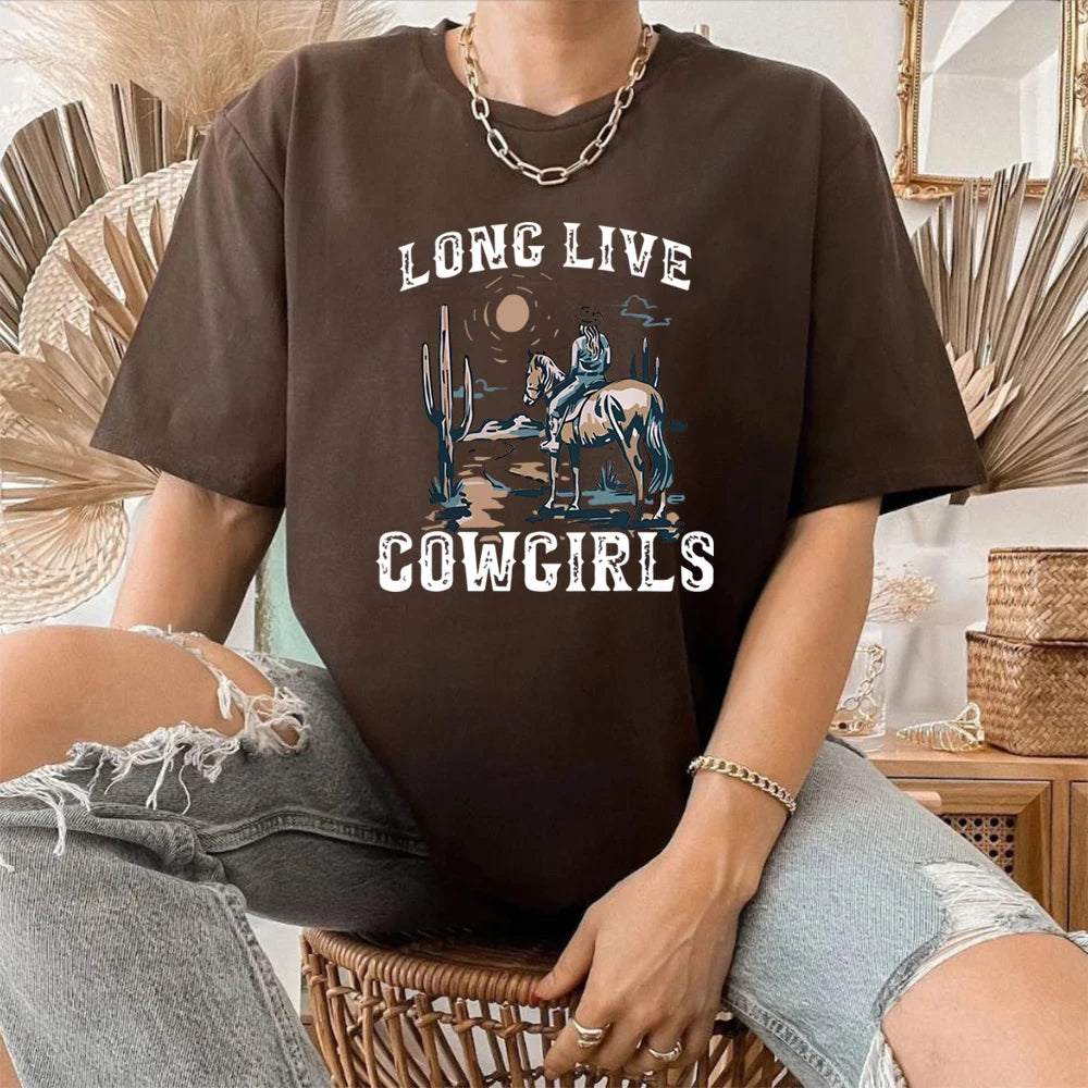 Long Live Cowgirls Shirt Western Desert Vintage Cactus Scene T-Shirt
