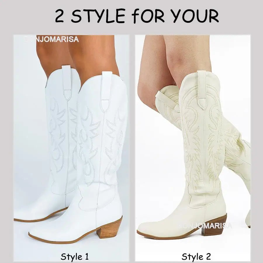 Plus Size 45 Women's Embroidered Western Knee-High Boots Cowboy Cowgirl Boots