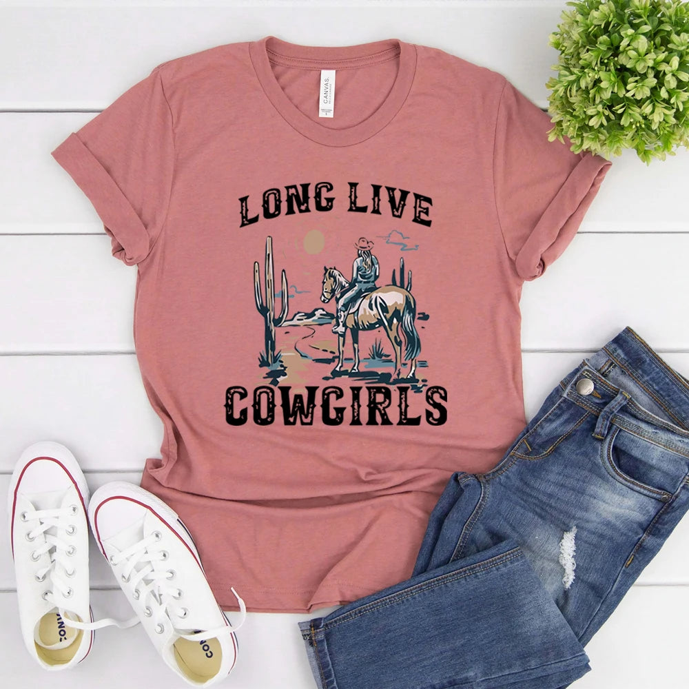 Long Live Cowgirls Shirt Western Desert Vintage Cactus Scene T-Shirt