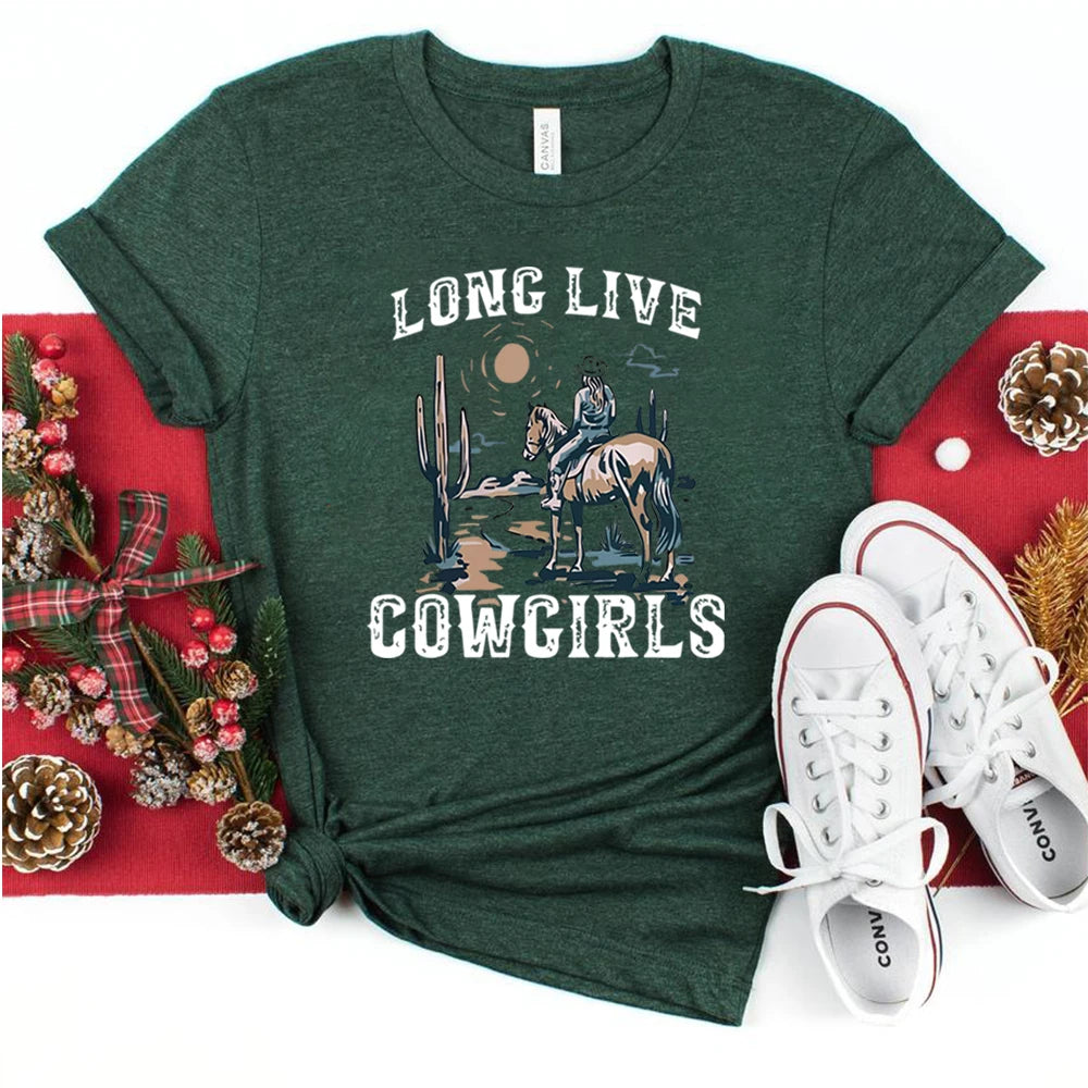 Long Live Cowgirls Shirt Western Desert Vintage Cactus Scene T-Shirt