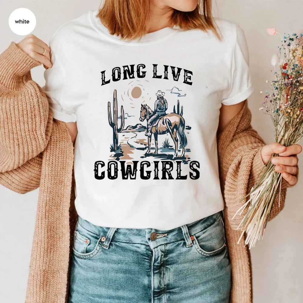 Long Live Cowgirls Shirt Western Desert Vintage Cactus Scene T-Shirt