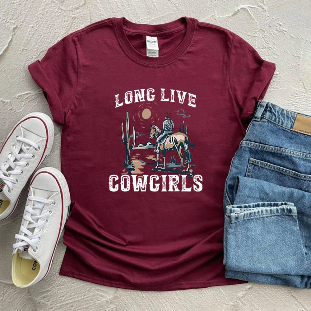Long Live Cowgirls Shirt Western Desert Vintage Cactus Scene T-Shirt