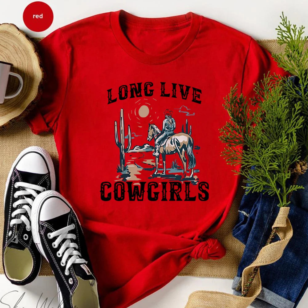 Long Live Cowgirls Shirt Western Desert Vintage Cactus Scene T-Shirt