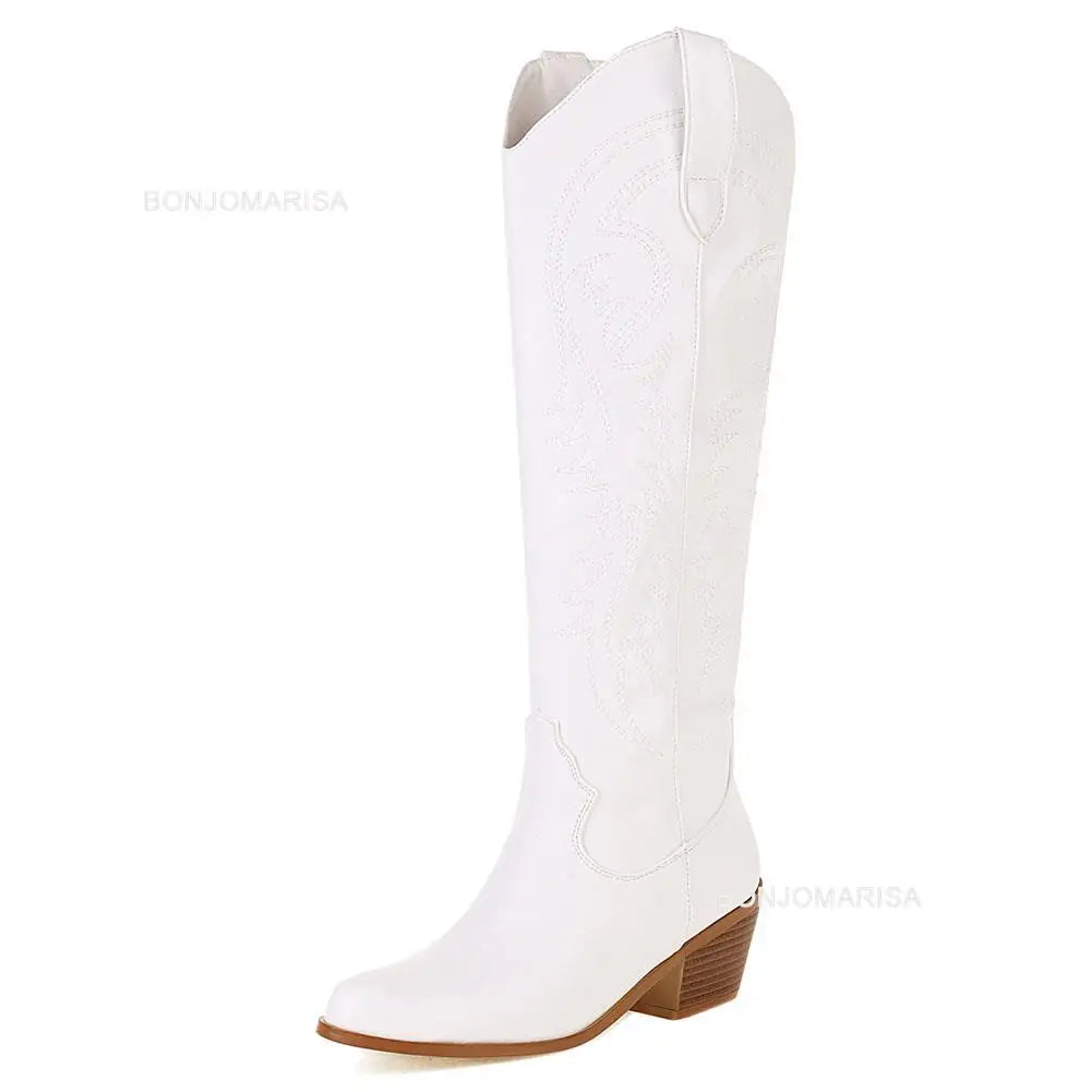 Plus Size 45 Women's Embroidered Western Knee-High Boots Cowboy Cowgirl Boots