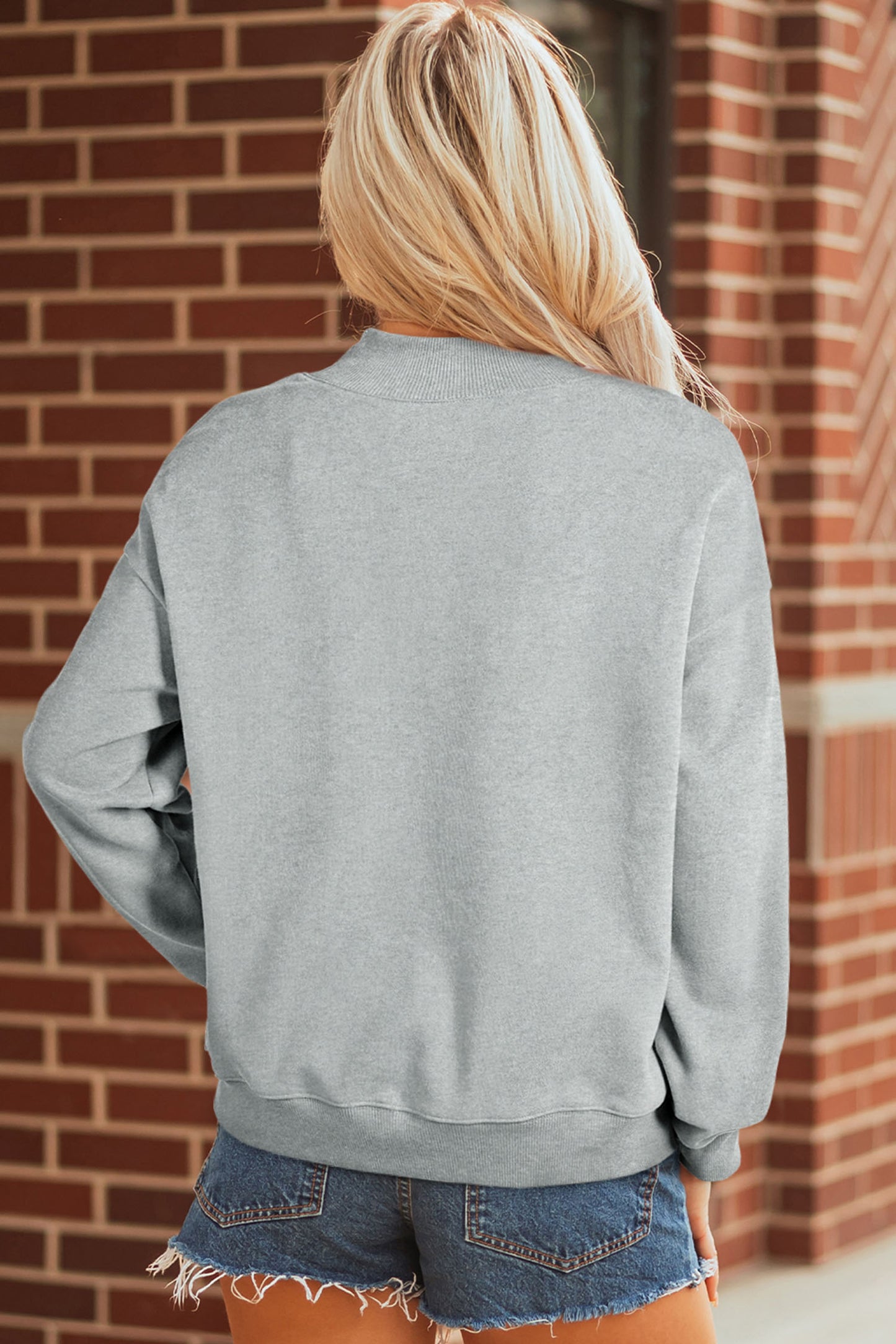 Gray Exposed Seam Mock Neck Western Print Duck Sweatshirt