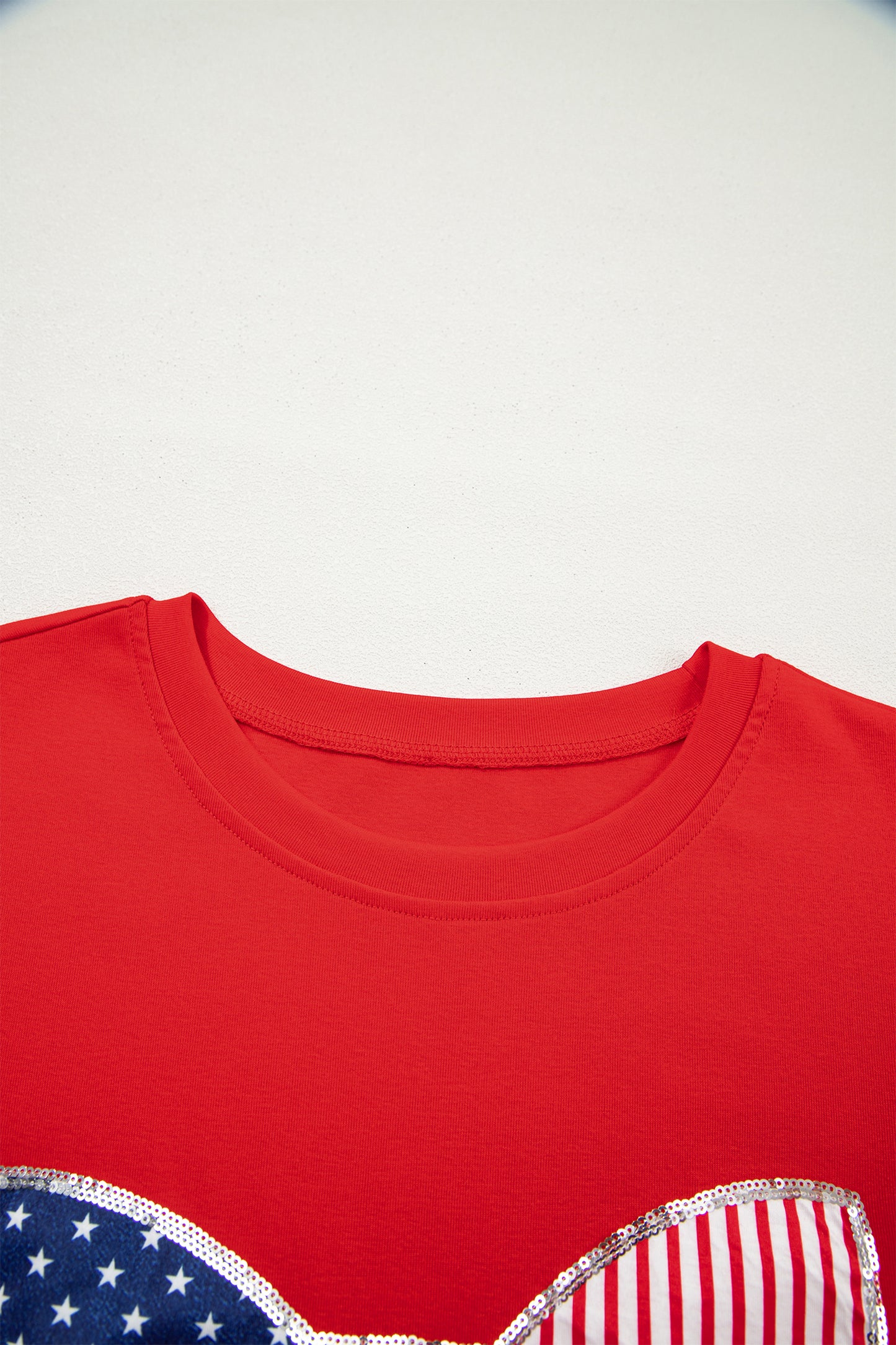 Fiery Red Sequin Trim Stars and Stripes Bow Patched T Shirt Mini Dress