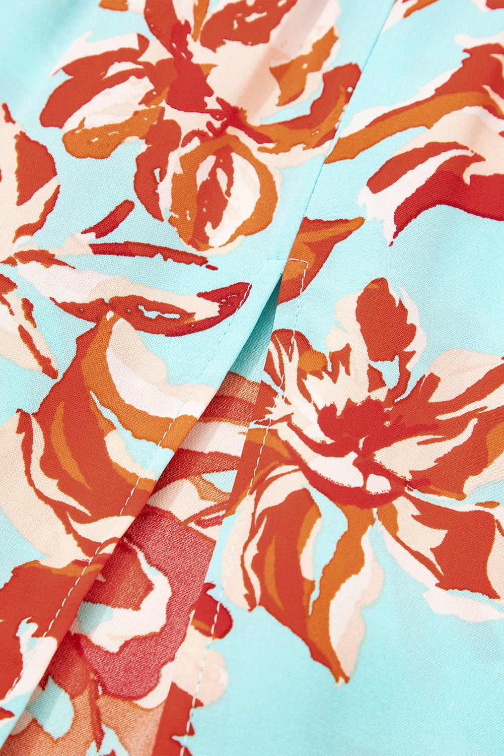 Blue Bohemian Floral Print Tiered Maxi Skirt with Split