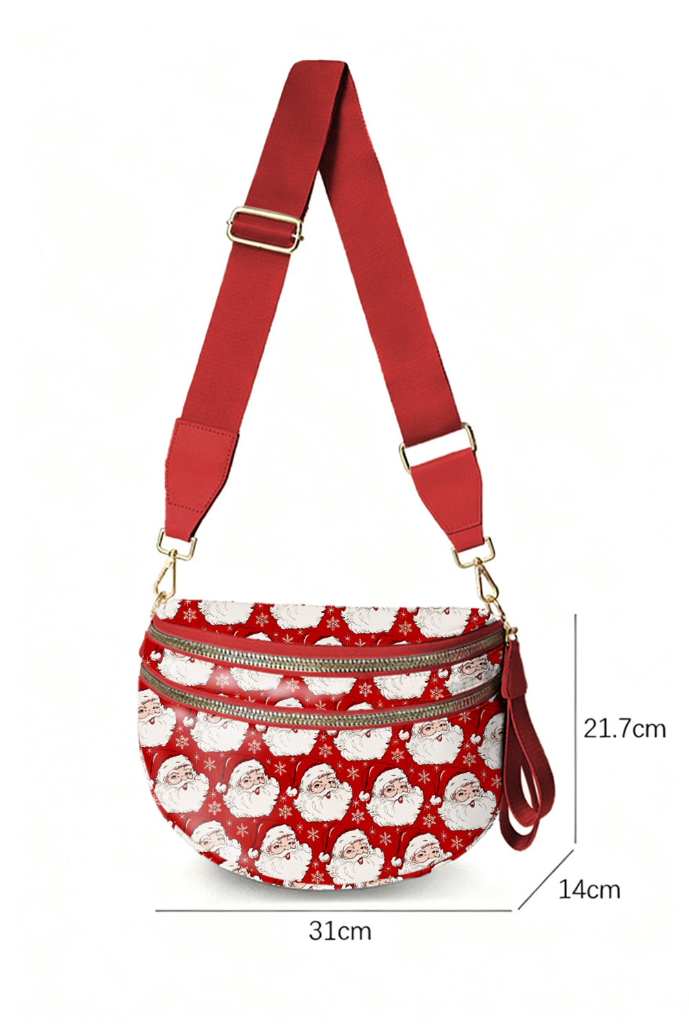 White HO HO HO Print Double Zip Crossbody Bag