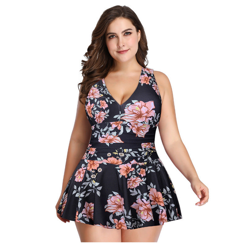 European And American Print Split Skirt Hot Spring Swimsuit