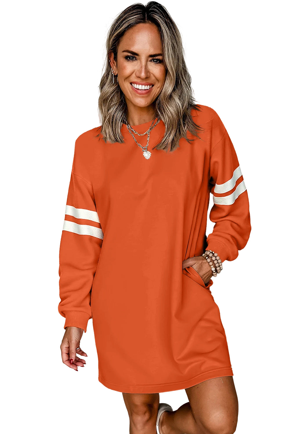 Black Preppy Striped Sleeve Loose Mini Dress