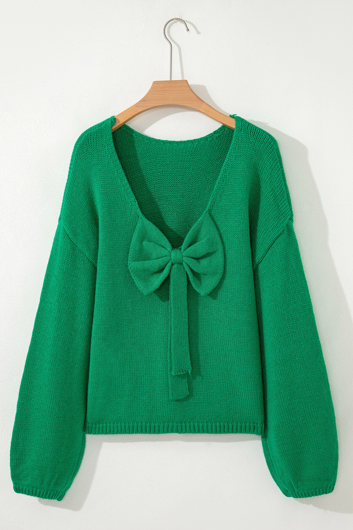 Black Bow Backless Bubble Sleeve Sweater