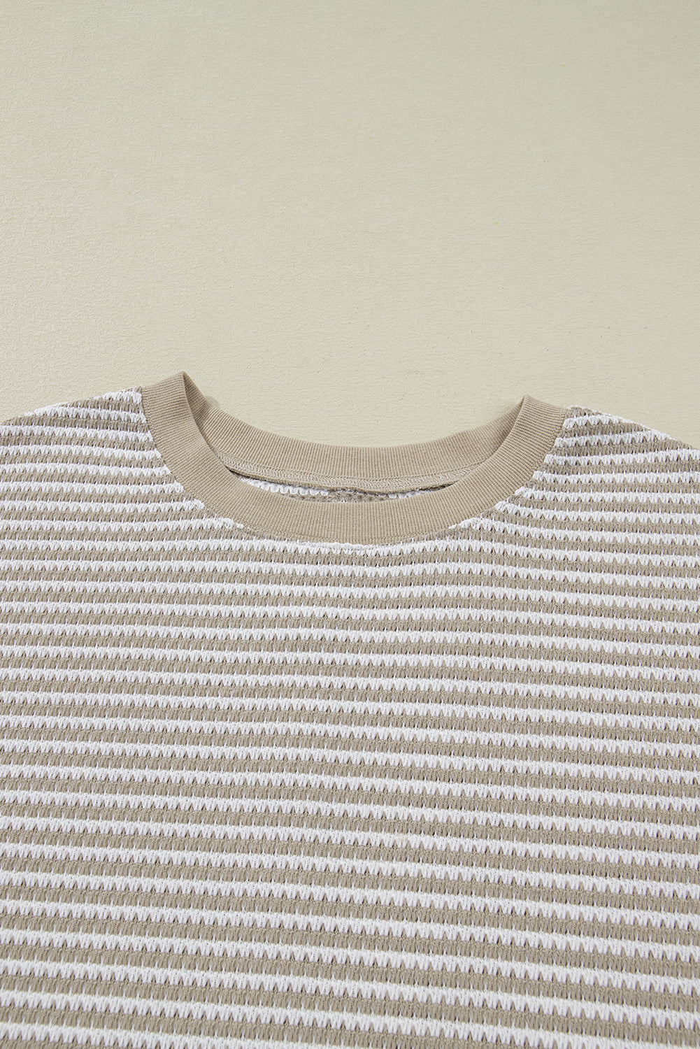 Brown Plus Size Stripe Ribbed Trim Drop Shoulder Long Sleeve Oversized Top