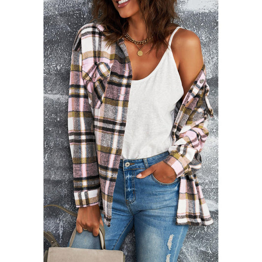 Brown Plaid Button Up Long Sleeve Flannel Shacket