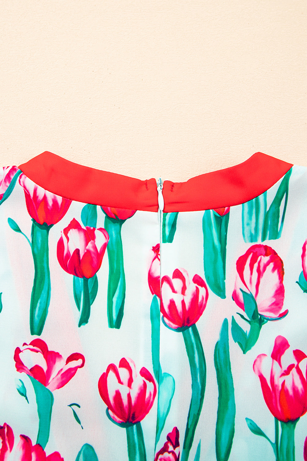 Pink Floral Print Contrast Trim V Neck Bubble Short Sleeve Babydoll Dress