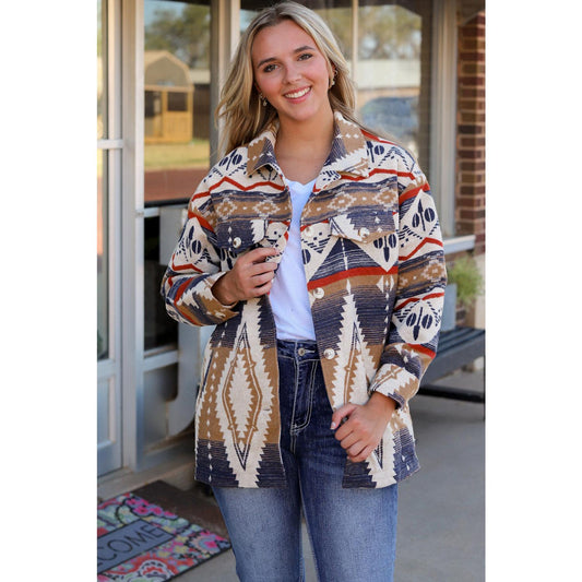 Printed Button Down Collared Jacket