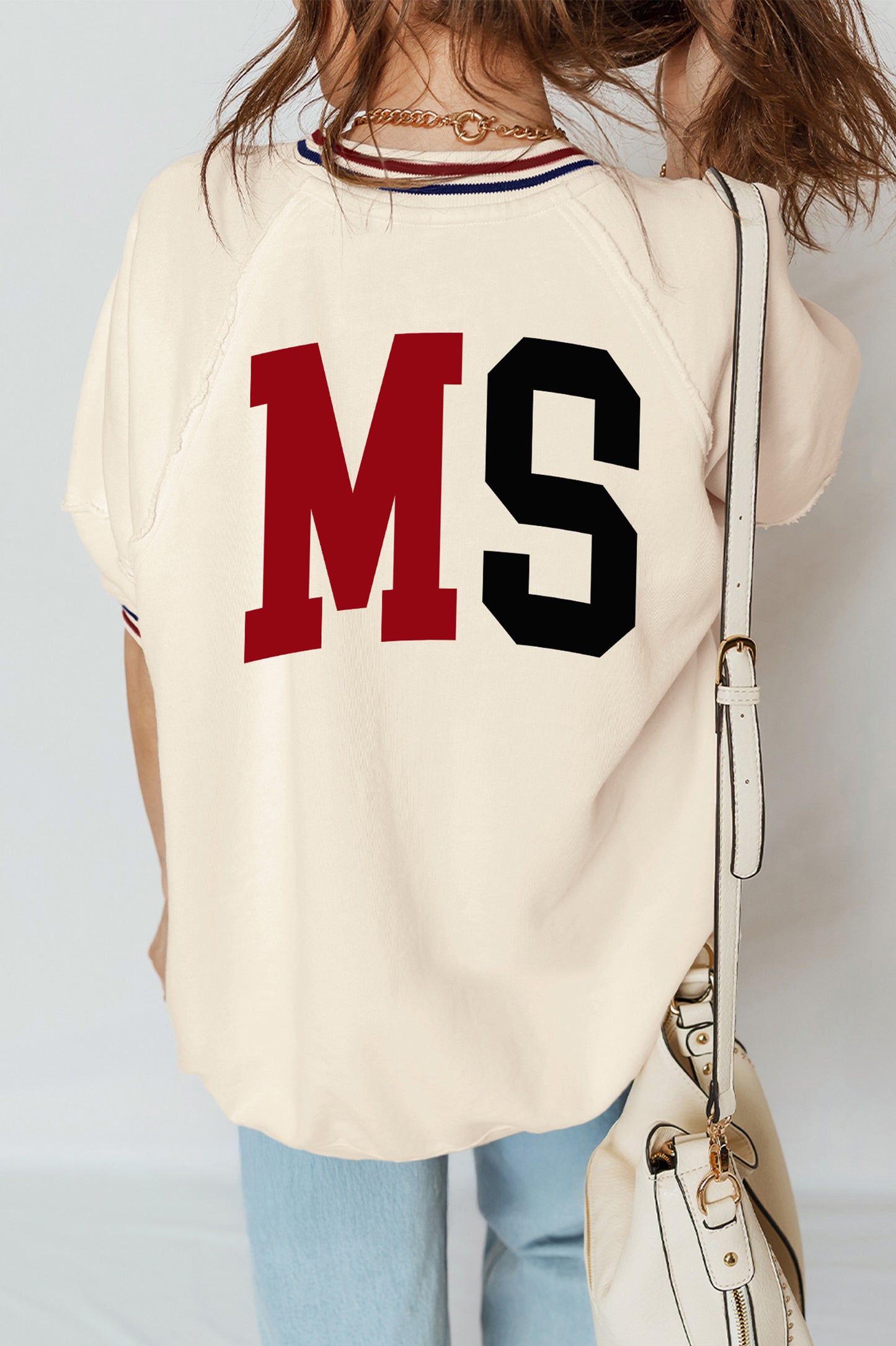 Beige MISSISSIPPI/ MS Reversible Printed Preppy Short Sleeve Top